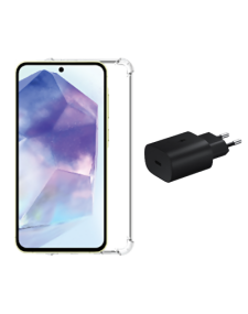 ערכת סמסונג מקורית ראש מטען מקורי 25w + כיסוי אחורי מקורי שקוף עבור Samsung Galaxy A56 Clear Case