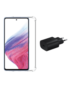 ערכת סמסונג מקורית ראש מטען מקורי 25w + כיסוי אחורי מקורי שקוף עבור Samsung Galaxy A26 Clear Case