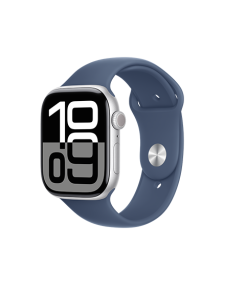 שעון אפל חכם Apple Watch Series 10 GPS + Cellular 46mm Silver Aluminium Case with Denim Sport Band - M/L
