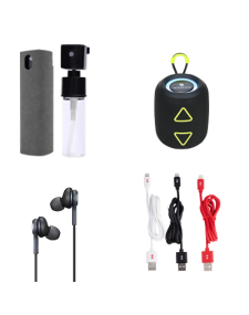 רמקול+אוזניות+3 כבלים+ערכת ניקיון